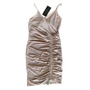 21 Saints Junior's Mini Ruched Dress Sleeveless Partially Lined Size M Beige